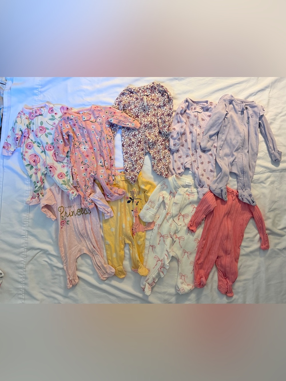 Baby girl newborn lot bundle: zipper sleepers and onesies - 20 pieces